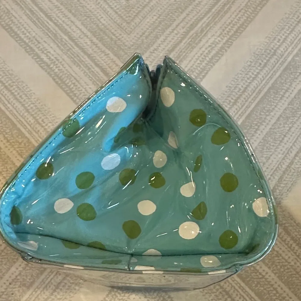 Kate Spade Blue and Green Polka Dot & Brown Striped Cosmetic Bags Set of Two